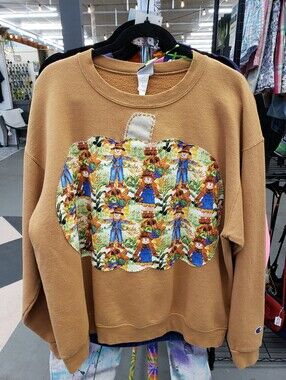 Upcycled Scarecrow Autumn Fall Pumpkin Sweatshirt Champion